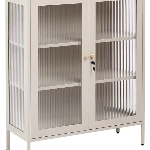 Vitrinskåp i glas HARLYN 90 cm Metall Beige
