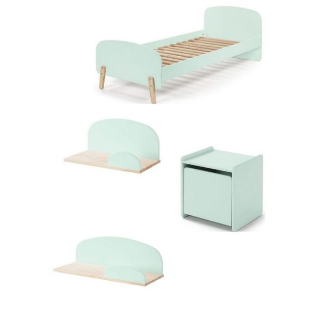 Säng med sängbord Vägg hyllor Kiddy Mintgrön