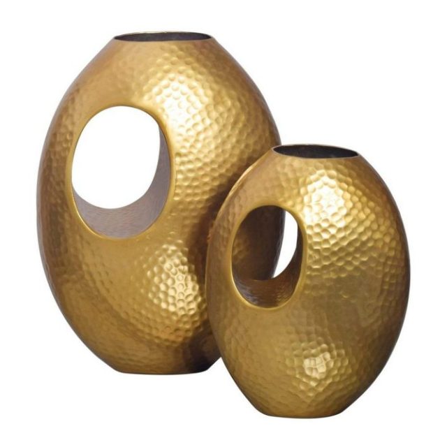 Vas Wohnling Set om 2 Aluminium Hamrad look, modern loftstil Guld