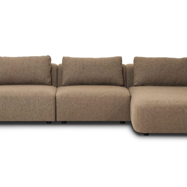 Milano 5-sits Rundad Högervänd L-soffa med Låg Rygg i Brun Boucle