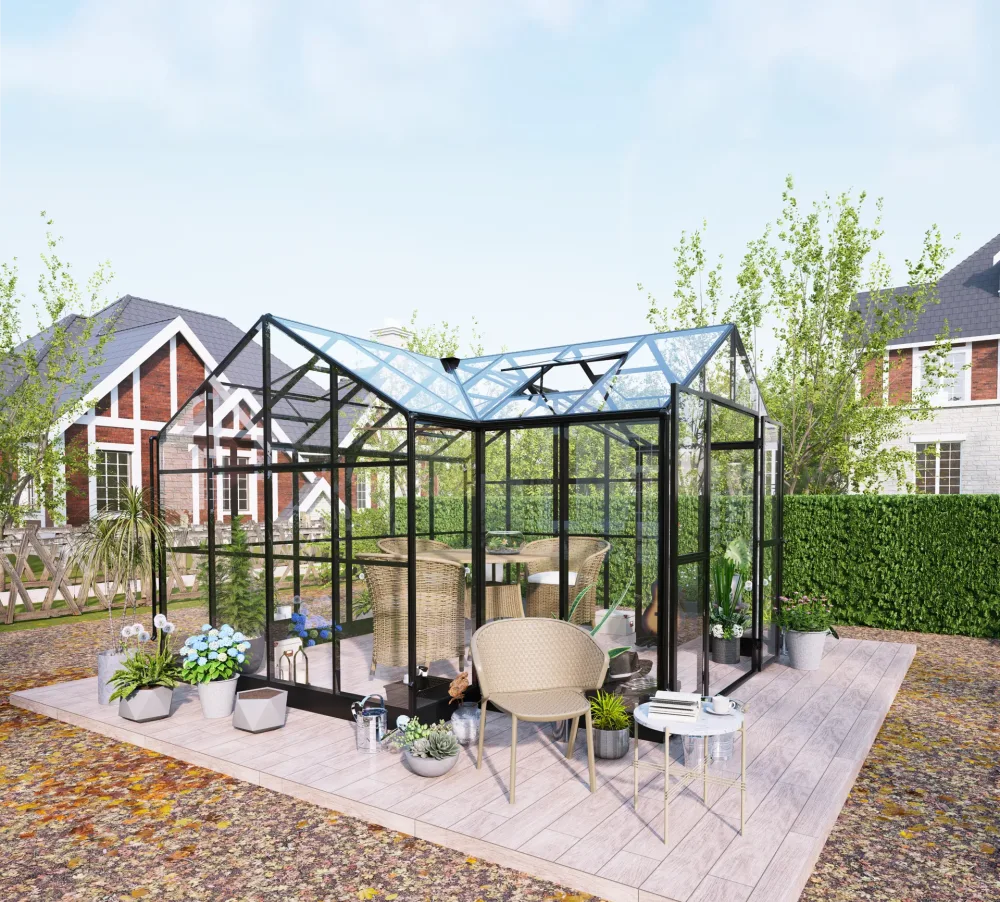 T-format växthus 12,4m² | 4mm säkerhetsglas & 6mm kanalplast | 5 års ramgaranti