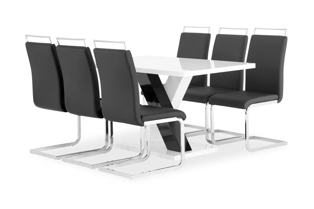 Cesi Matgrupp Rektangulärt matbord 140 cm + 6 Isoda Läder Marstolar
