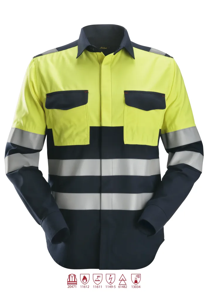 Snickers Workwear 8563 ProtecWork Svetsskjorta varsel, gul/marinblå 3XL
