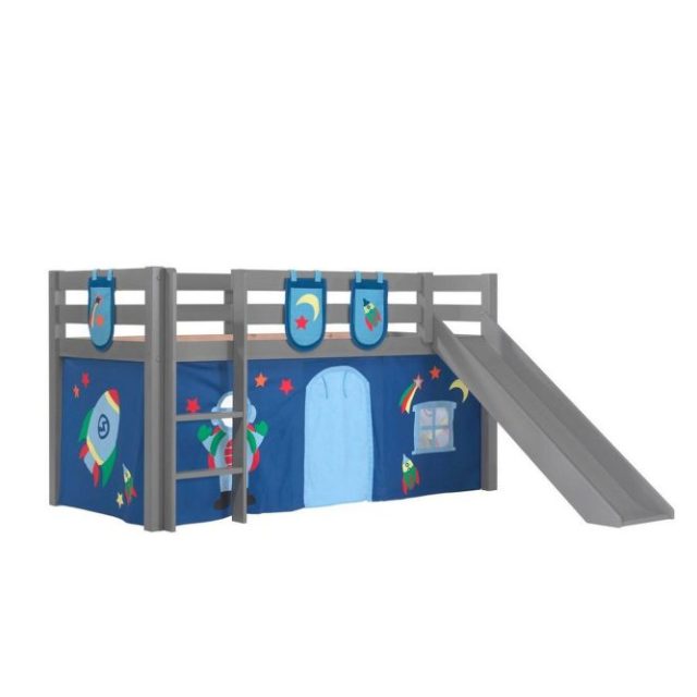 Halvhöjdssäng med gardin Pino Astro Grå, Grå, Med rutschkana, Utan tunnel, 3