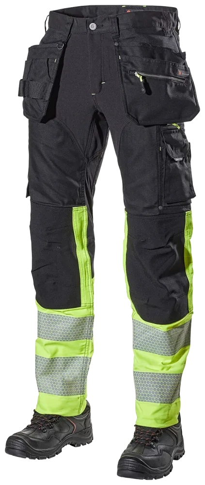 L.Brador 1071PB Arbetsbyxa svart/hi-vis gul, klass 1 C46
