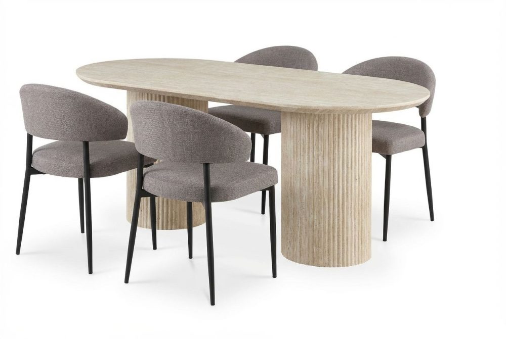 Uppveda Ovalt Matbord 180x90 cm med 4 Sawako Greige Stolar