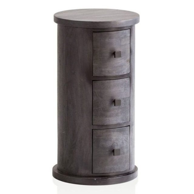 Sideboard Wohnling Runt massivt trä lantlig stil Svart, 3 lådor