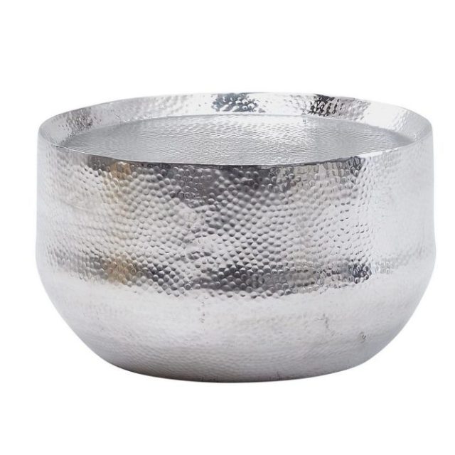 Soffbord Wohnling rund metall 60 cm hamrat utseende, orientalisk stil Silver