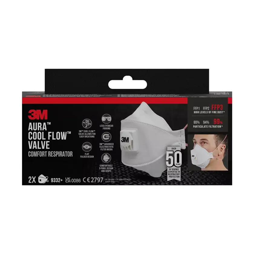 Andningskydd 9332+ FFP3 med ventil - 2 pack