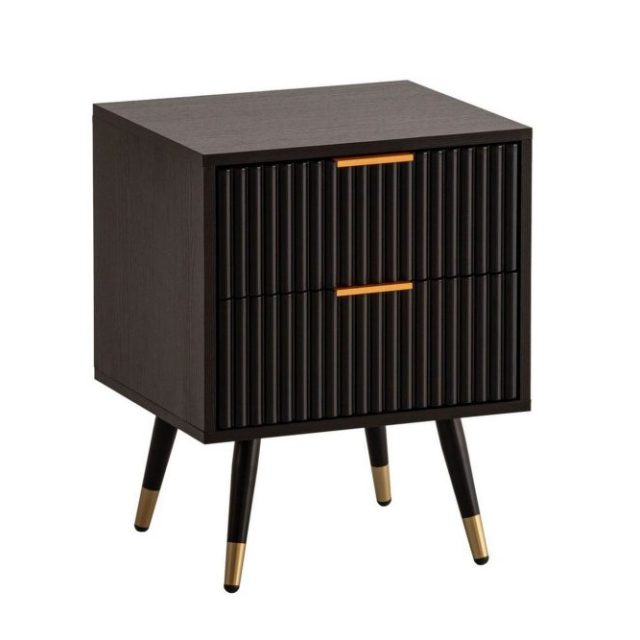 Sängbord Wohnling Modern look med 2 lådor tillverkade av spånskiva med ek-effekt glansiga höjdpunkter