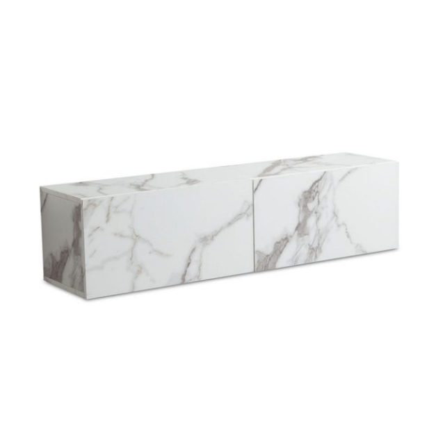 Lowboard Wohnling Folierad upphängning med luckdörr, modern Marmor, Vit, 120 cm