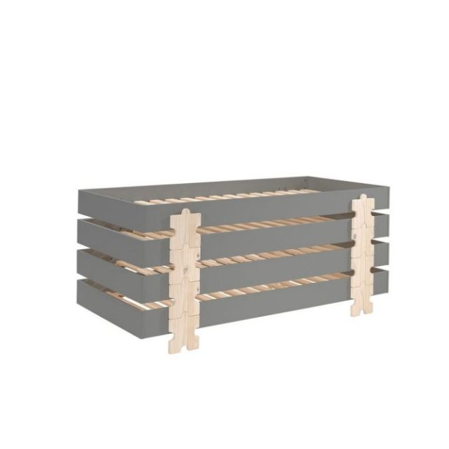 Säng Modulo med pusselbitarfötter Grå, 4