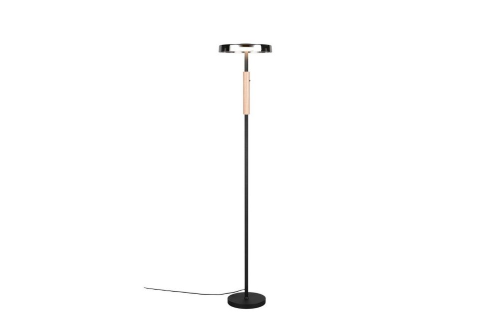Golvlampa TRIO Celeste Mattsvart/kromad/trä