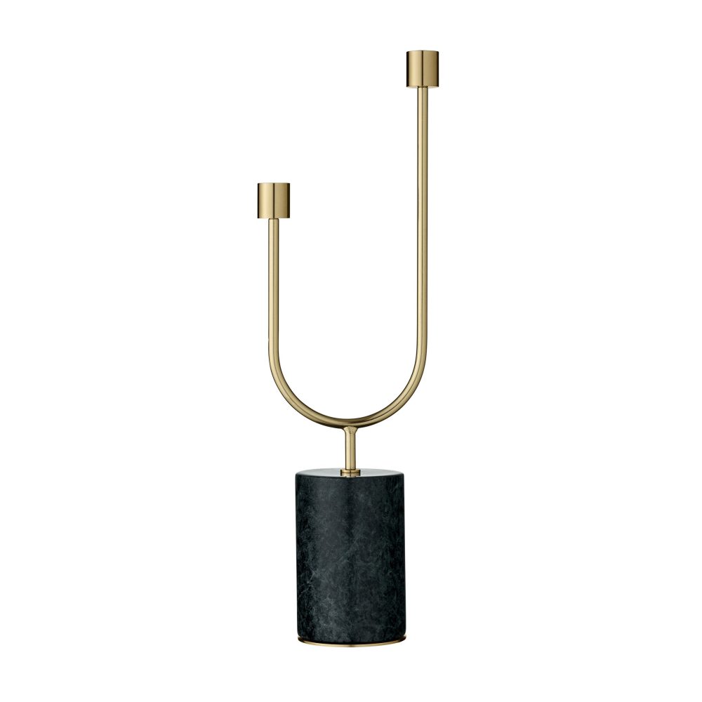 Grasil ljusstake, grön-mässing