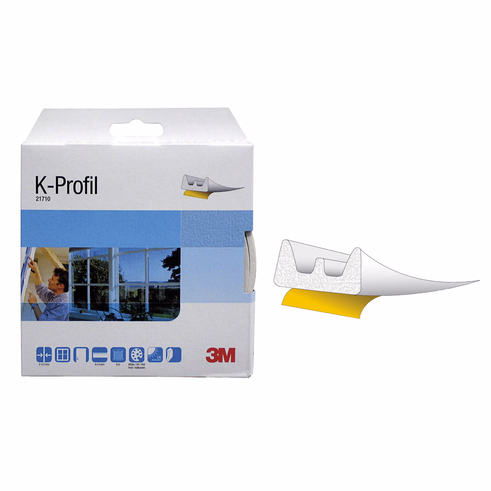 Kjøp 3M Tetningslist K-Profil, selvheftende, hvit, 9x4 mm x 6 m