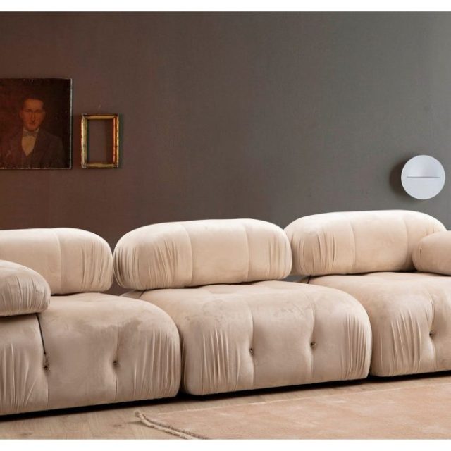 Belgin Bubblig Soffa 3-sits med fasta armstöd och repdetaljer