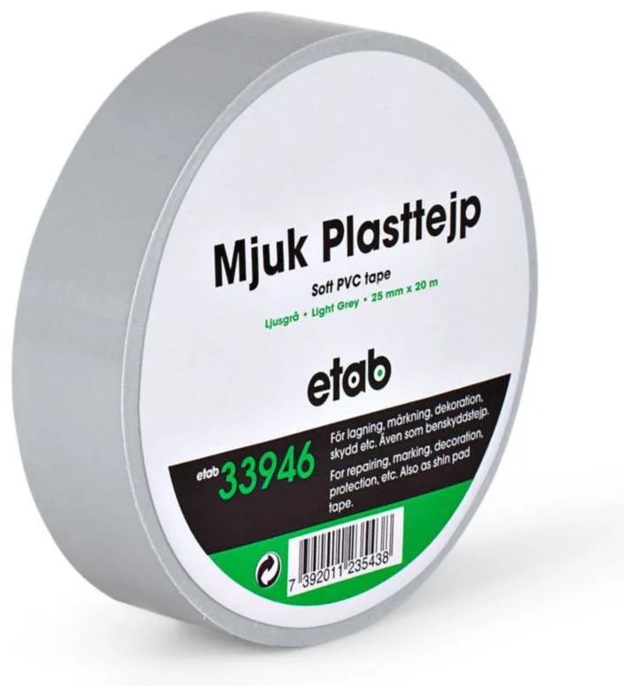 etab 33946 Plasttejp mjuk, PVC, 10 m, ljusgrå 50 mm