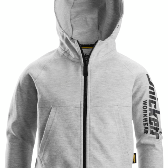 HUVTRÖJA SNICKERS WORKWEAR LOGO ZIP JUNIOR, GRÅMELERAD STL 134/140