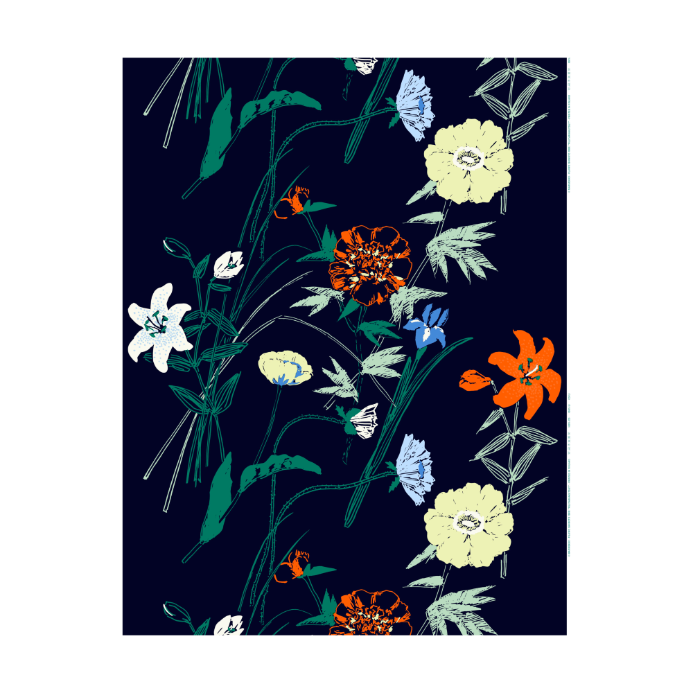 Puutarhakutsut bomullstyg, Navy-green-sitrone-orange