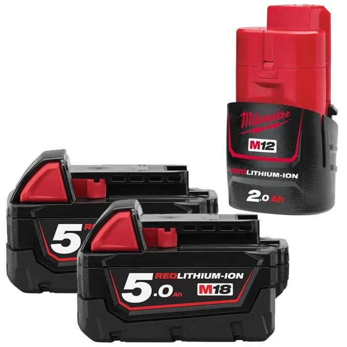 Milwaukee M18 B5 18V Batteri 2-pack 5,0Ah, med 1 st M12 B2