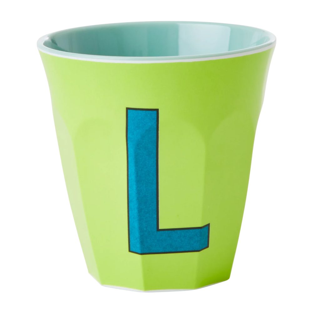 Rice melaminkopp medium bokstav L 30 cl, Lime green