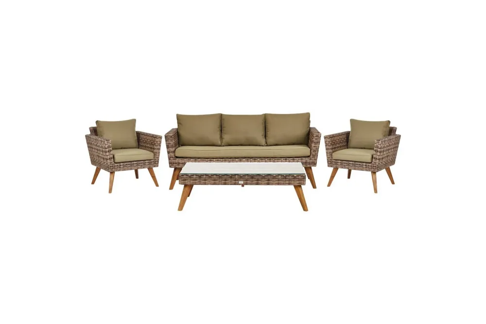 Loungegrupp med bord Vittoria Beige/grönt/mörkt trä, 5-Sits