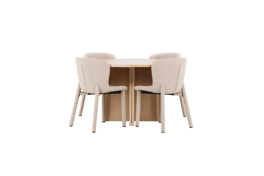 Matgrupp Strada Runt 120/170 cm Vit med Astoria Stolar 4 st, Beige