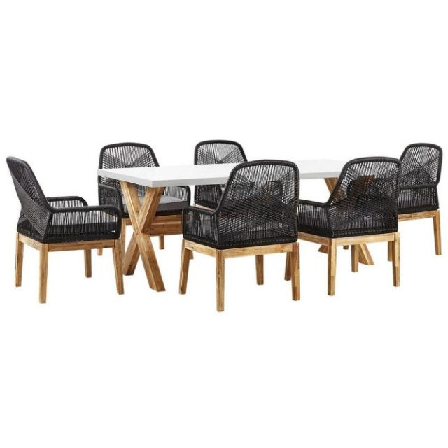 Trädgårdsmöbelset Olbia 6-sits Krämvit/svart/ljust trä