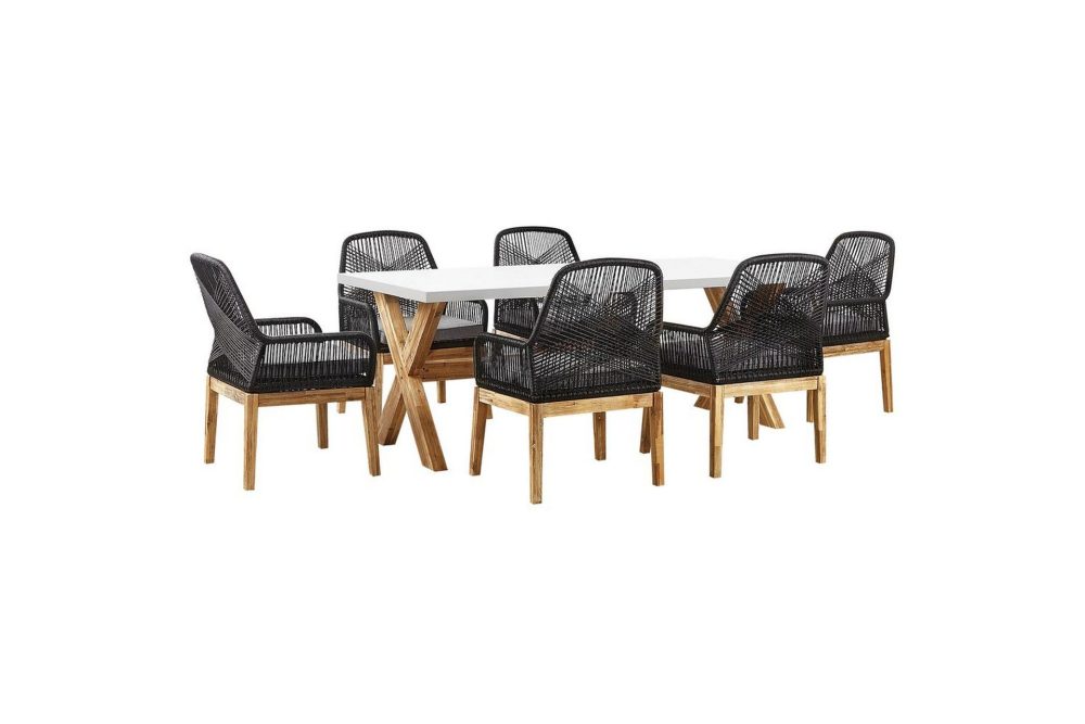 Trädgårdsmöbelset Olbia 6-sits Krämvit/svart/ljust trä