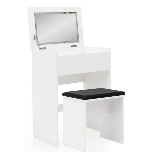 Sminkbord Wohnling Förvaringsutrymme för Osmetic White med spegelpall klassiskt modern