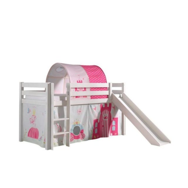 Halvhöjdssäng med gardin Pino Princess Vit, Vit, Med rutschkana, Prinsessa, Inga fickor