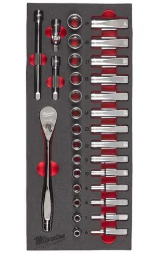 Milwaukee 4932479825 Steel Storage Hylsnyckelsats 32 delar, 3/8"