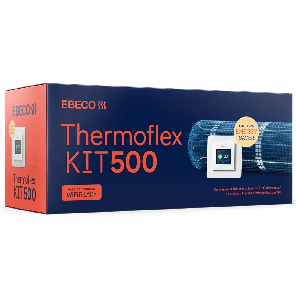 Ebeco Thermoflex Kit 500 Värmekabelmatta med självhäftande värmekabelmatta och termostat, 120 W/m² 50 cm x 2,5 m (150W)
