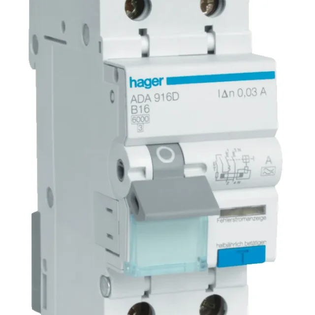 Hager ADA970G Personskyddsautomat 33 mA, typ A, C-karakteristik 20 A