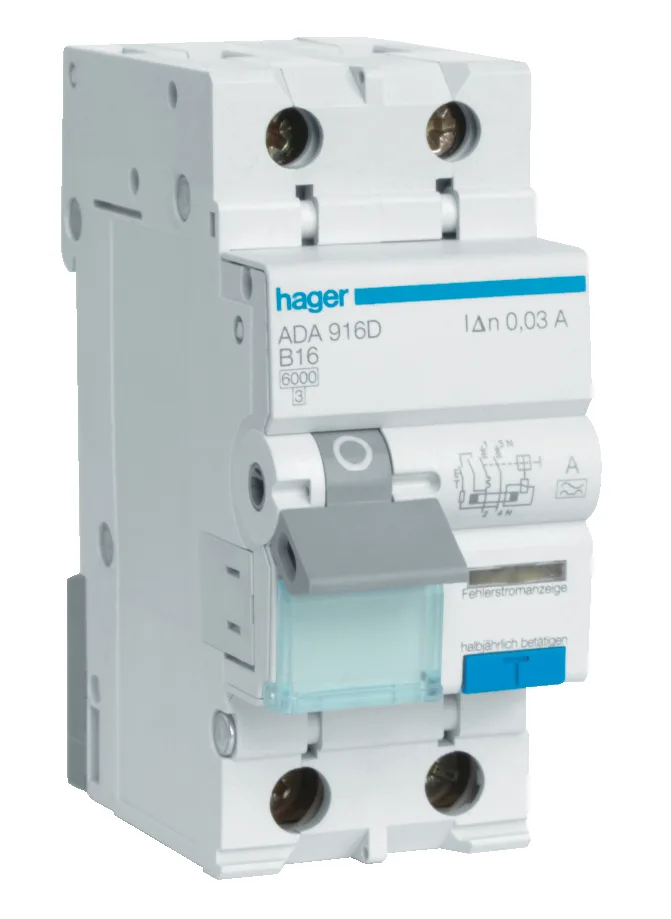 Hager ADA970G Personskyddsautomat 33 mA, typ A, C-karakteristik 20 A