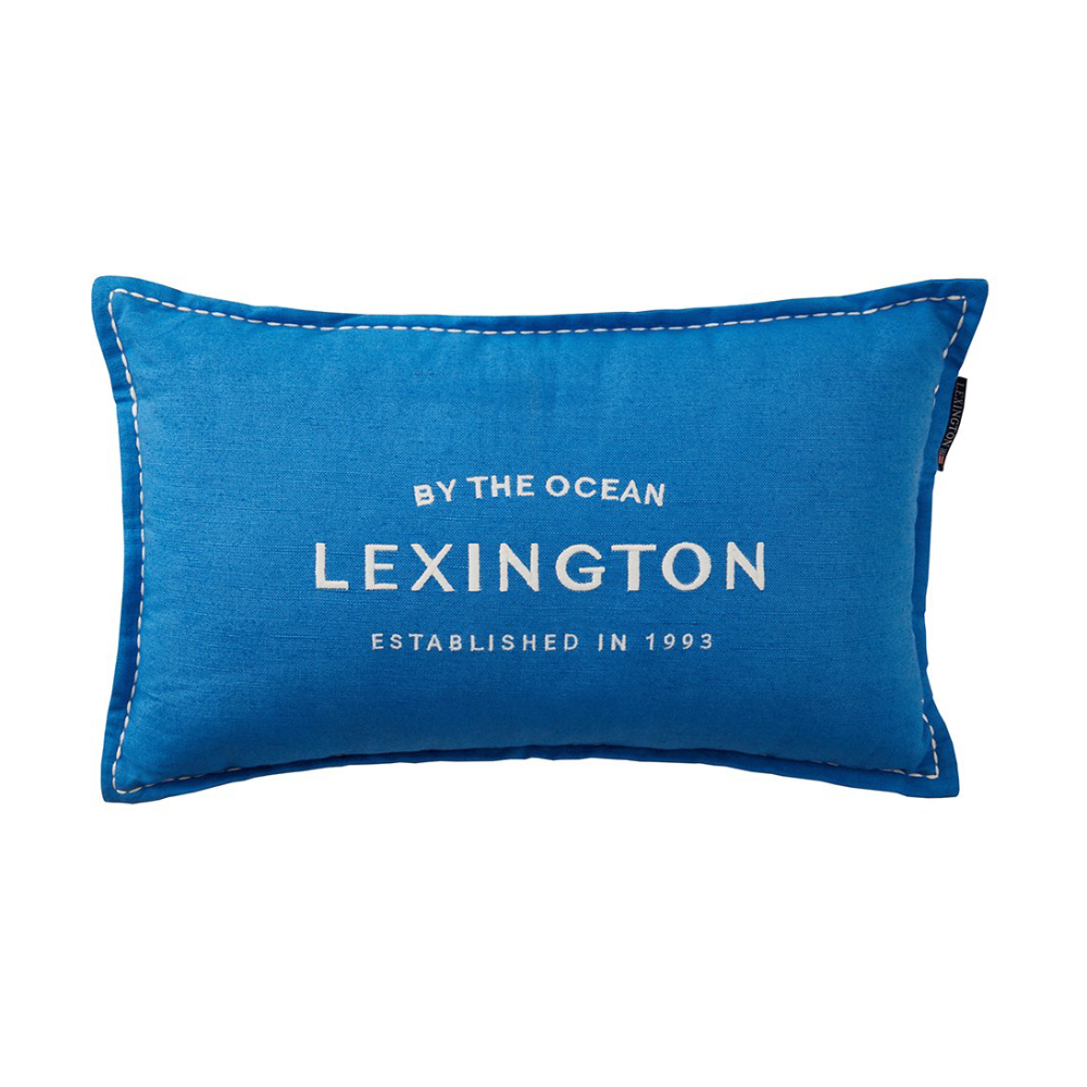Logo Embroidered Linen/Cotton kudde 30x50 cm, Blue