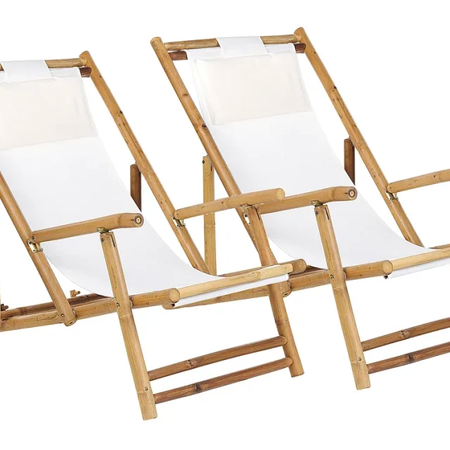 Set med 2 hopfällbara solstolar ATRANI Bambu Ljusbeige