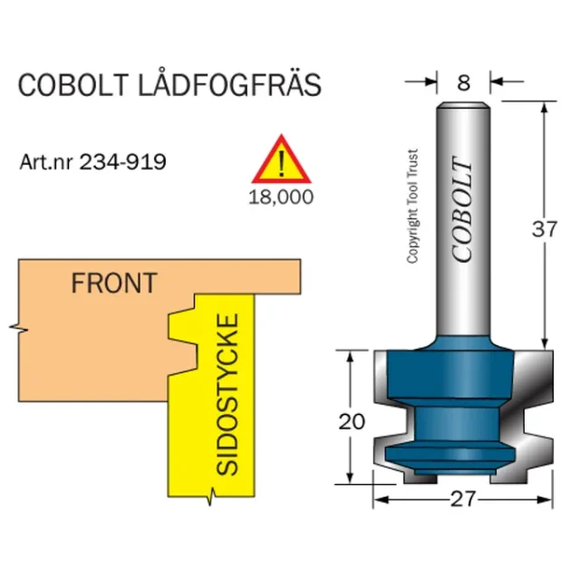 Cobolt Lådfogfräs D=27 L=19mm