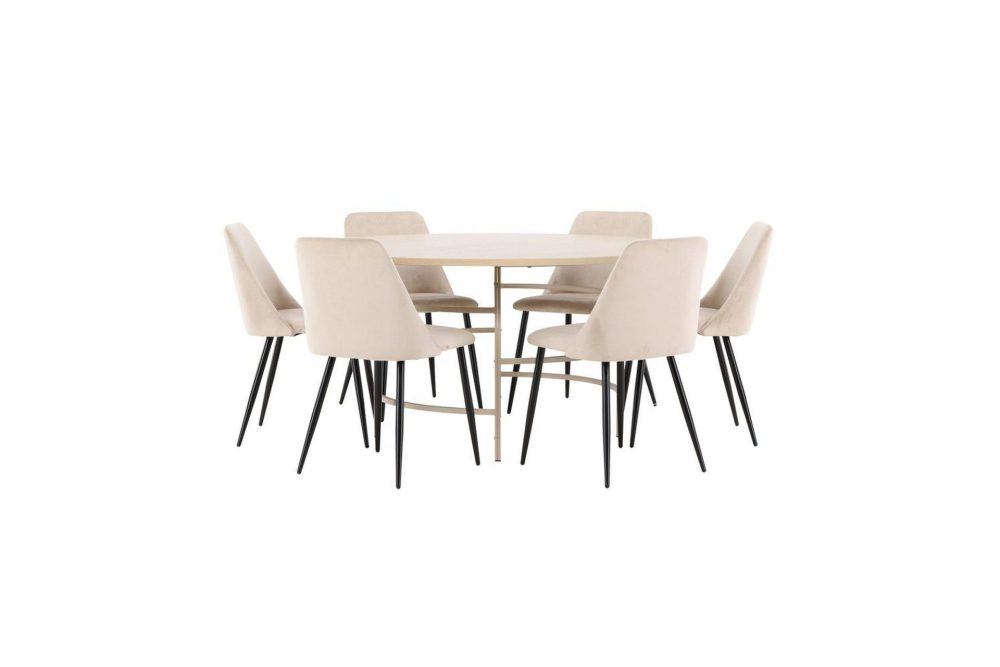 Matgrupp Copenhagen Runt 140 cm med 6st Night Stolar Vit / Beige