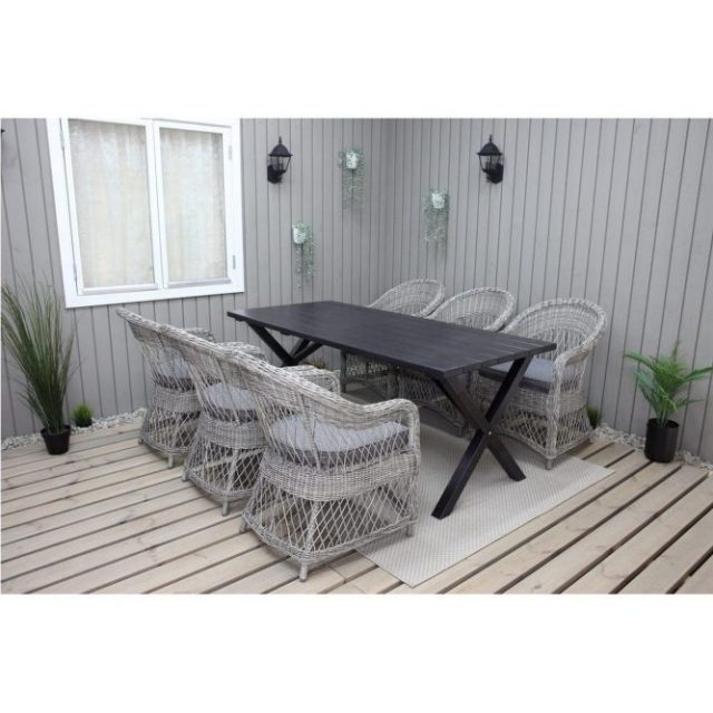 Utomhusmöbelgrupp 190 cm Bord & 6 Merida grå stolar Svart