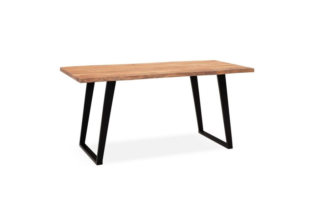 Skrivbord Wohnling Massiv trä träd kant metallben lantlig stil Svart, vinklad, 180x90 cm