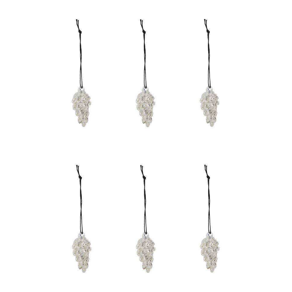 Cone julhänge 5,5 cm 6-pack, Silver