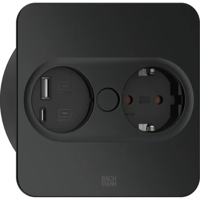 Rutab 946.105 Eluttag fyrkant, USB A/C, avtagbart lock Svart