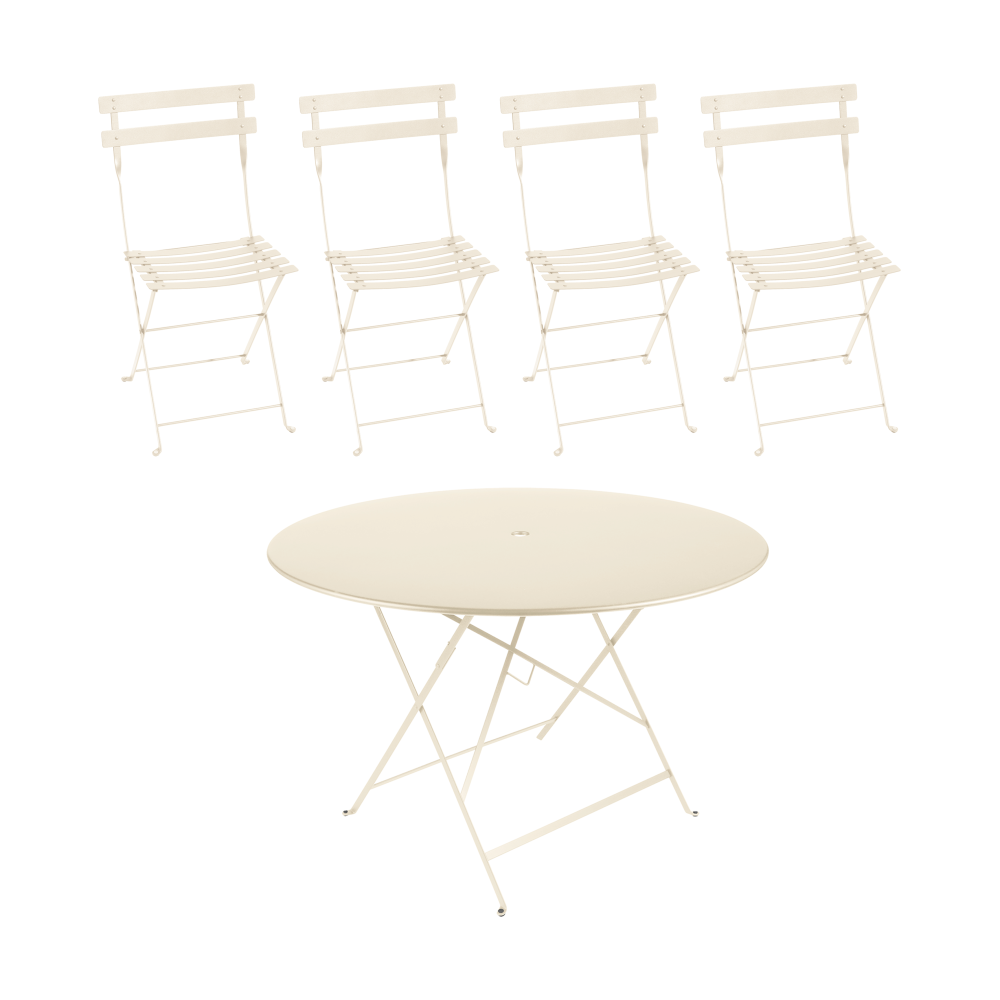 Bistro bord Ø117 cm + 4 stolar, Latte beige