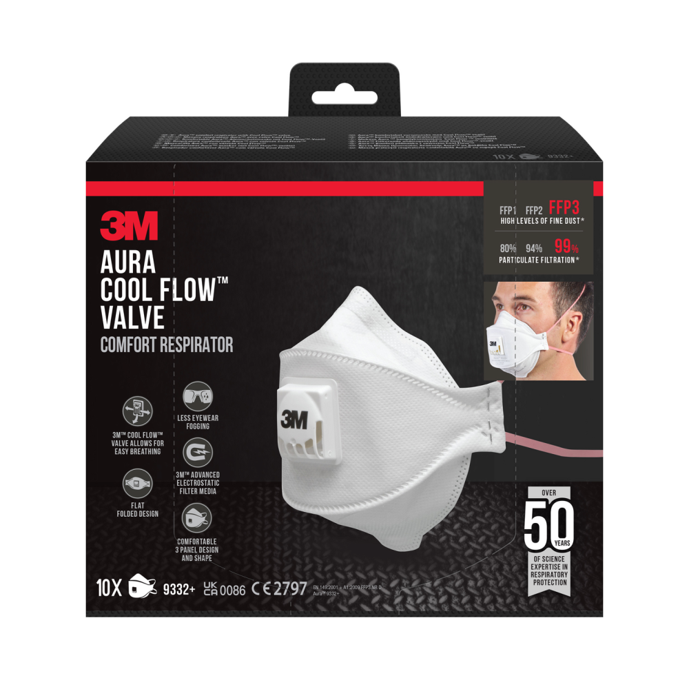 ANDNINGSSKYDD 3M 9332+ FFP3, VENTIL 10ST