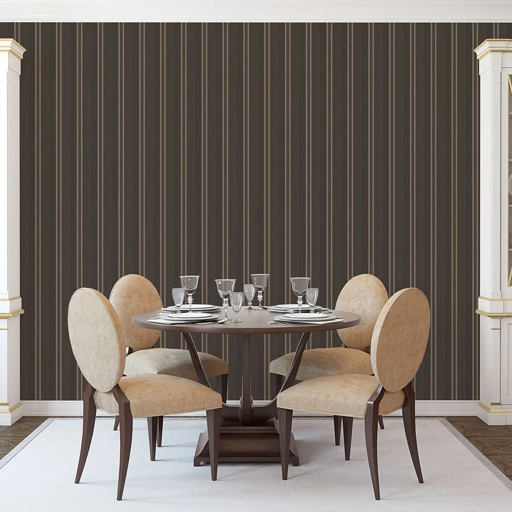 Galerie Wallcoverings Mansion II G67629 Tapet Silk Stripe Svart/brun