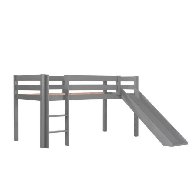 Mellanhög säng med rutschkana Pino Grå, 115 cm