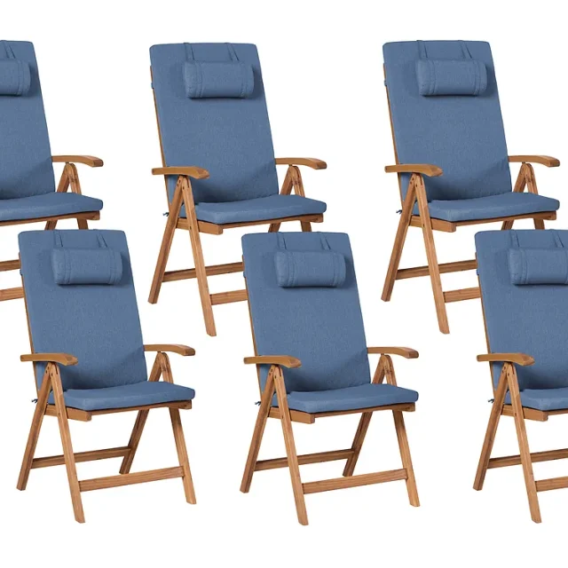 Set med 6 stolar med dynor JAVA PREMIUM Akaciaträ Blå