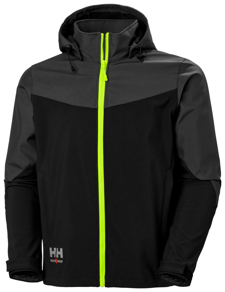 JACKA HELLY HANSEN SOFTSHELL OXFORD, AVTAGBAR HUVA SVART/GUL XL