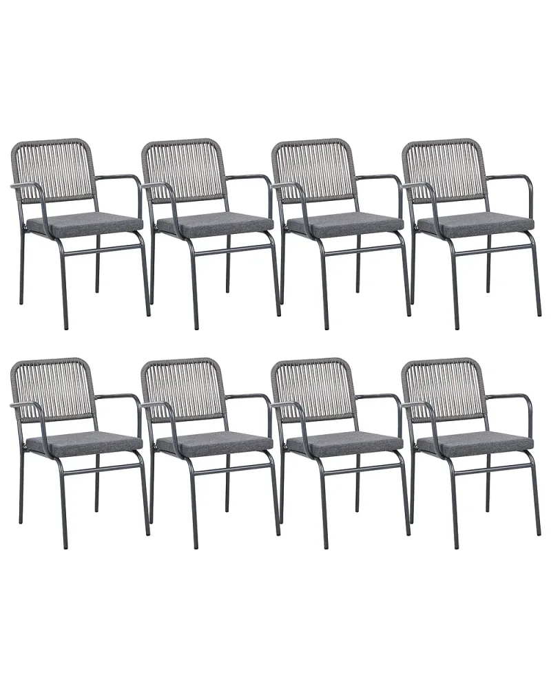 Set med 8 stolar med dynor TACENO Metall Grå
